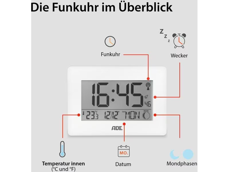 ADE Funkuhr XXL-Ziffern