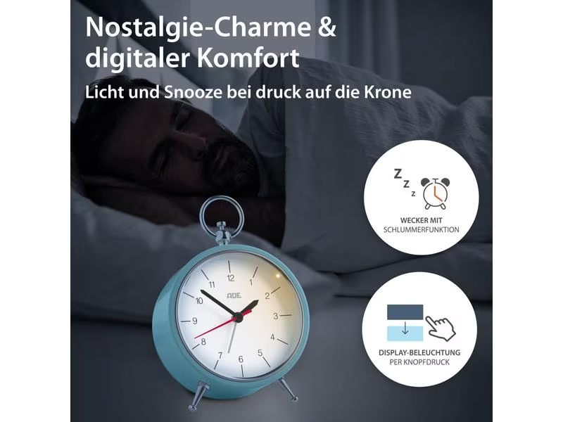 ADE Klassischer Wecker Retro Hellblau