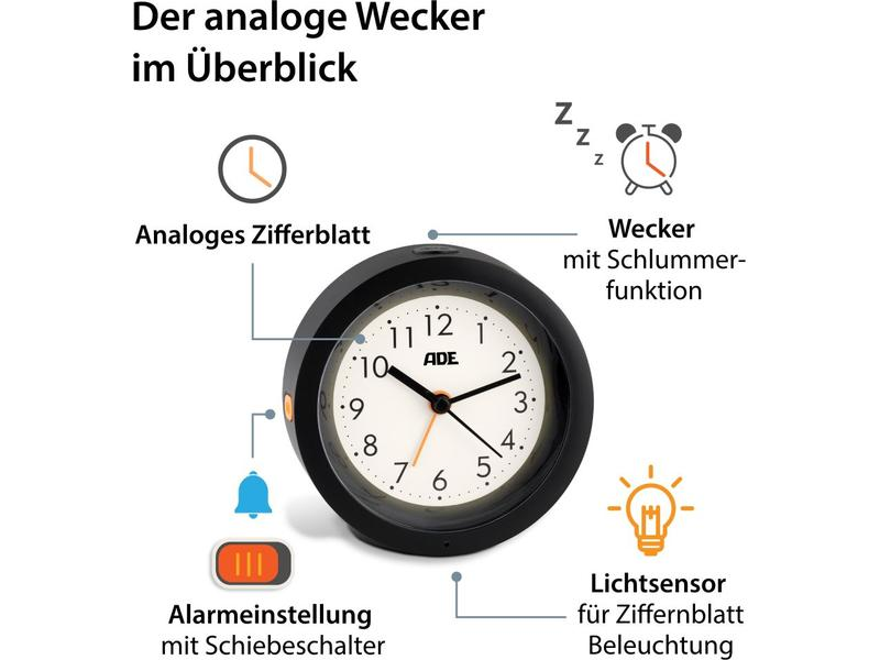 ADE Klassischer Wecker mit Nachtlicht-Sensor