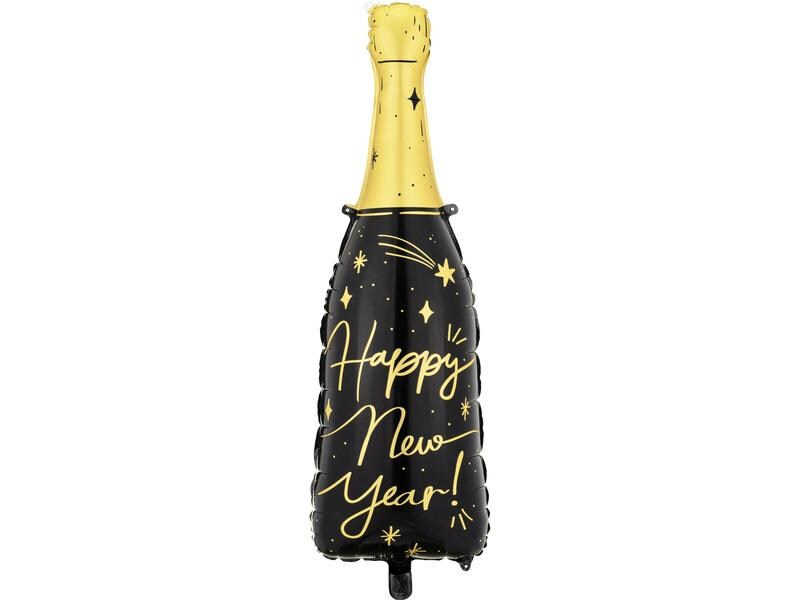 Partydeco Folienballon Happy New Year schwarz, 27 x 88 cm, 1 Stück