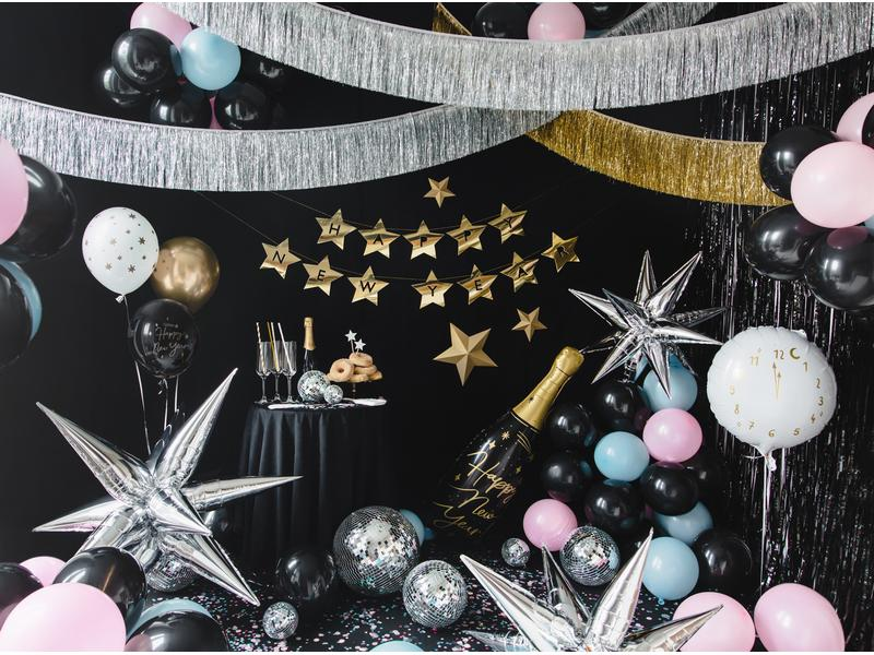 Partydeco Folienballon Happy New Year schwarz, 27 x 88 cm, 1 Stück