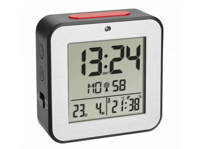 TFA Dostmann Digitalwecker mit Innentemperatur Schwarz/Silber