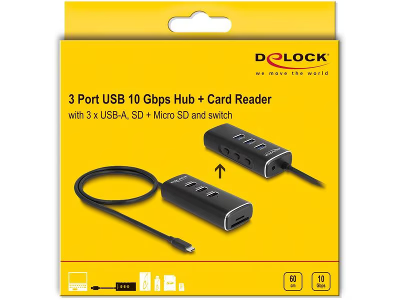Delock USB-Hub 3x USB A/1x USB C 10Gbps und 1x mircoSD/SD