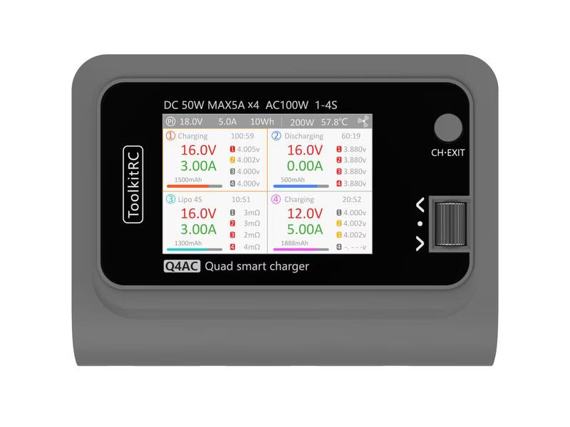 ToolkitRC Quad-Ladegerät Q4AC XT60 100W, 1-4S