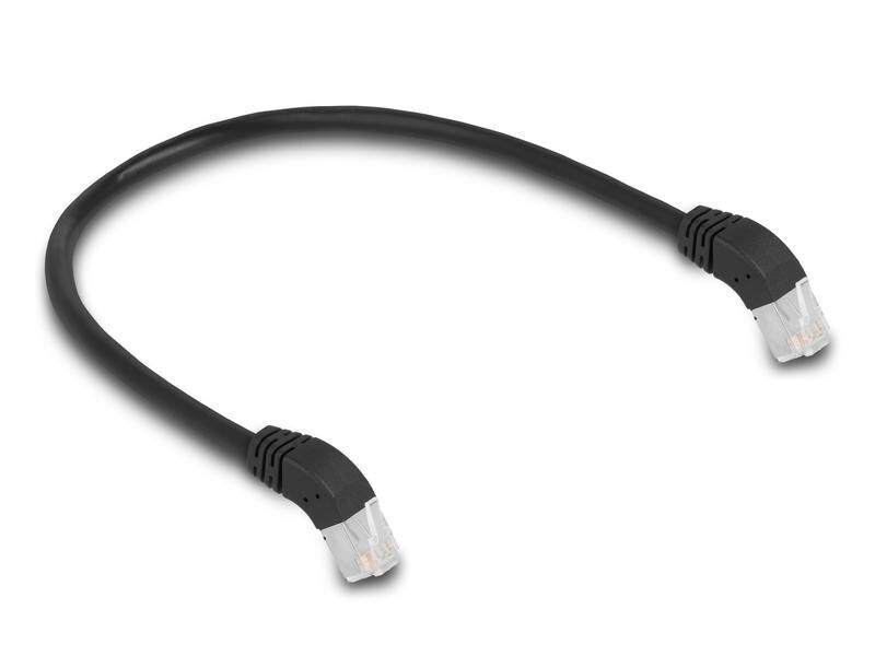Delock Patchkabel 45° unten gewinkelt Cat 6A, S/FTP, 0.5 m, Schwarz