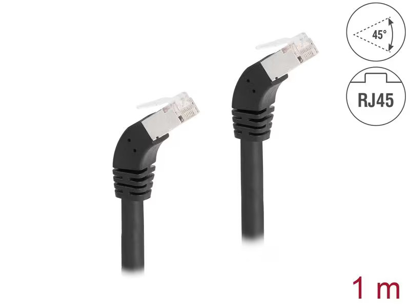 Delock Patchkabel 45° unten gewinkelt Cat 6A, S/FTP, 1 m, Schwarz