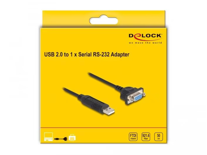 Delock Serial-Adapter USB-A – RS-232 D-Sub 9 Pin mit Muttern  -