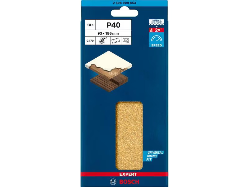 Bosch Professional Schleifpapier EXPERT C470, 93 x 186 mm, G 40, 10-tlg.