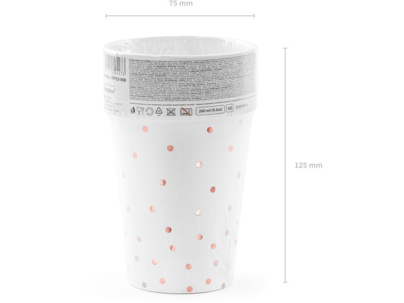 Partydeco Einwegbecher Punkte 260 ml, 6 Stück, Rosegold/Weiss