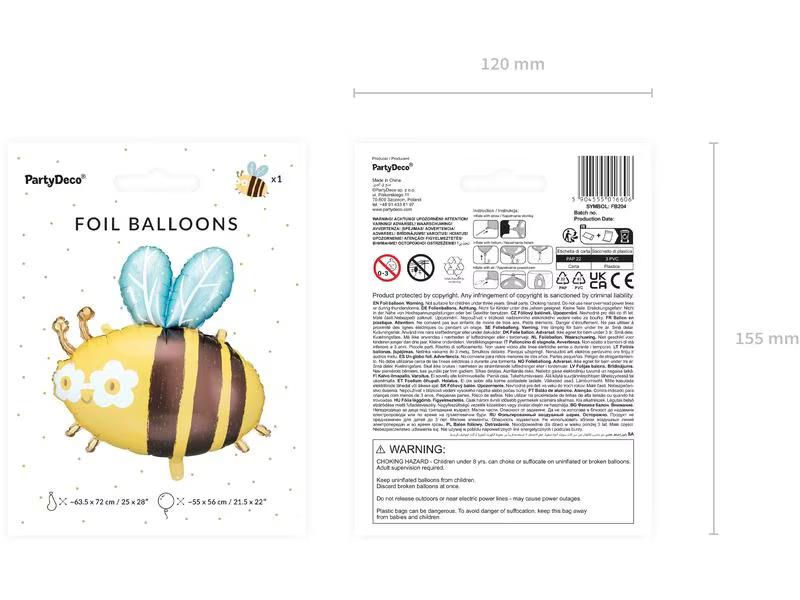 Partydeco Folienballon Hummel 63.5 x 72 cm, Gelb