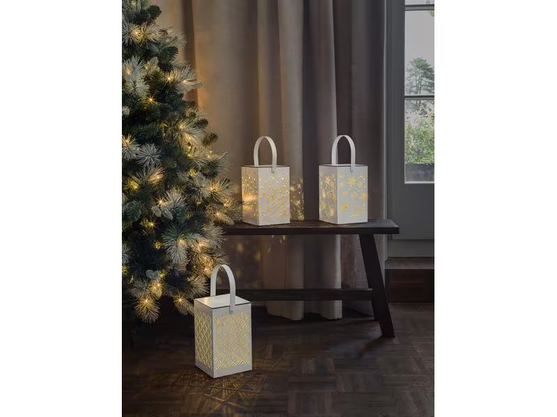 STT Laterne Muster Recharge USB, 24.5 cm, Weiss/Gold