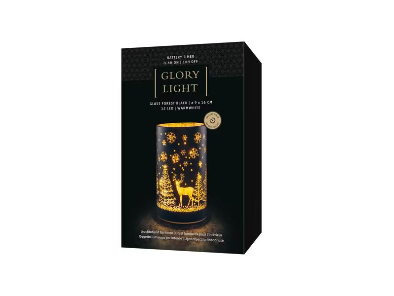 STT Windlicht Forest M, 16 cm, Schwarz/Gold
