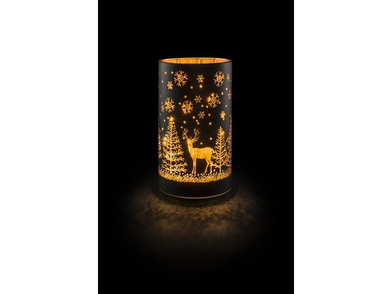 STT Windlicht Forest M, 16 cm, Schwarz/Gold
