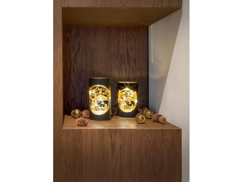STT Windlicht Swiss Alps M, 16 cm, Schwarz/Gold
