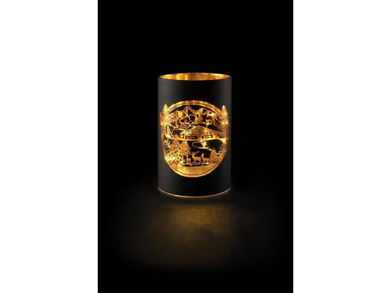 STT Windlicht Swiss Alps S, 14 cm, Schwarz/Gold