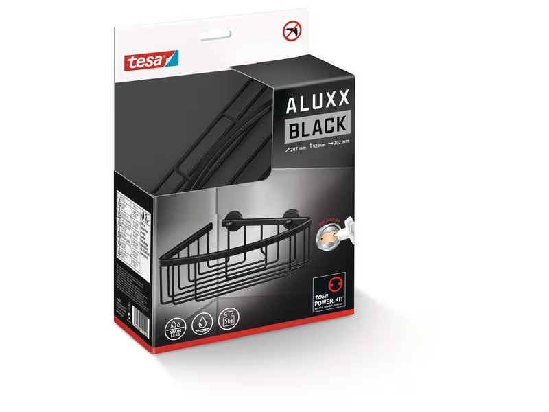 tesa Aluxx Black Eck-Duschablage, Schwarz