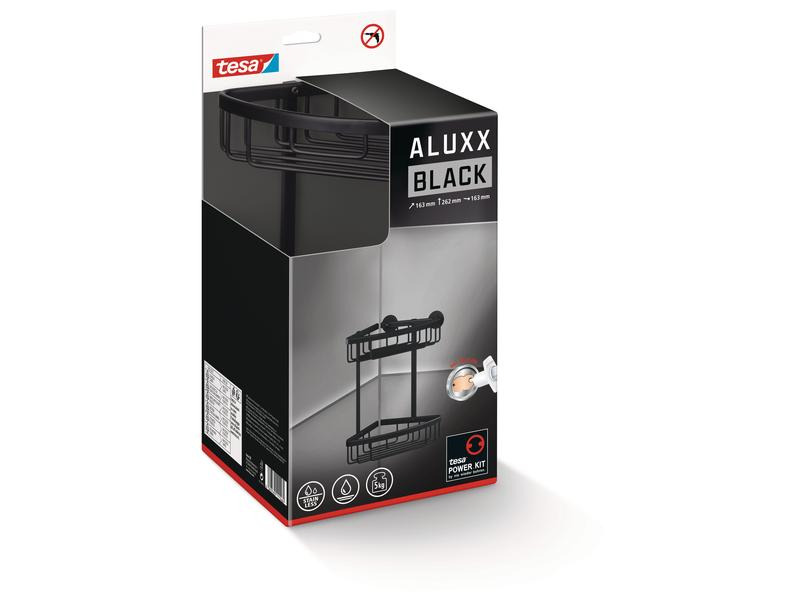tesa Aluxx Black Eck-Duschkorb, Schwarz