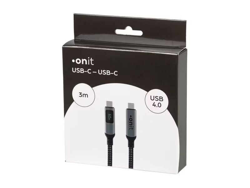 onit USB4-Kabel Premium LED USB C - USB C 3 m, Grau/Schwarz