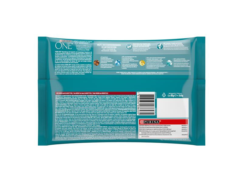 Purina ONE Nassfutter ADULT in Sauce Rind/Karotten, 4 x 85g