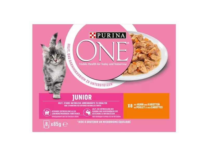 Purina ONE Nassfutter JUNIOR in Sauce Huhn/Karotten, 8 x 85g