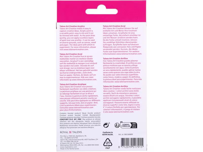 Talens Acrylfarbe Art Creation 8er Set, Mehrfarbig