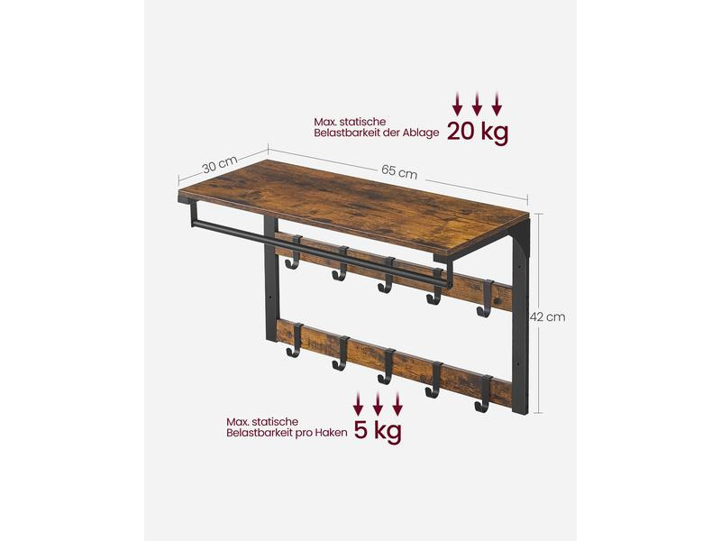 VASAGLE Wandregal mit Ablage 65 x 42 cm, Braun/Schwarz
