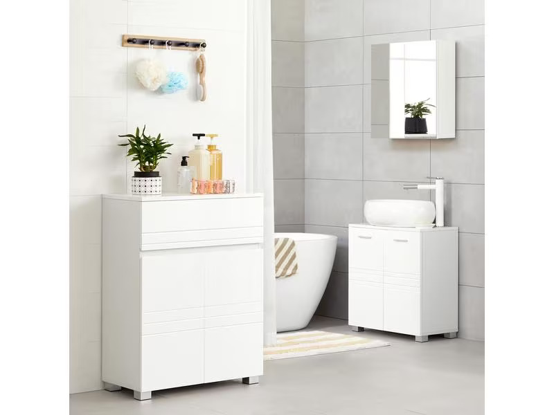 VASAGLE Badezimmerregal mit Schublade 80 x 30 cm, Weiss