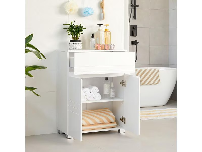 VASAGLE Badezimmerregal mit Schublade 80 x 30 cm, Weiss