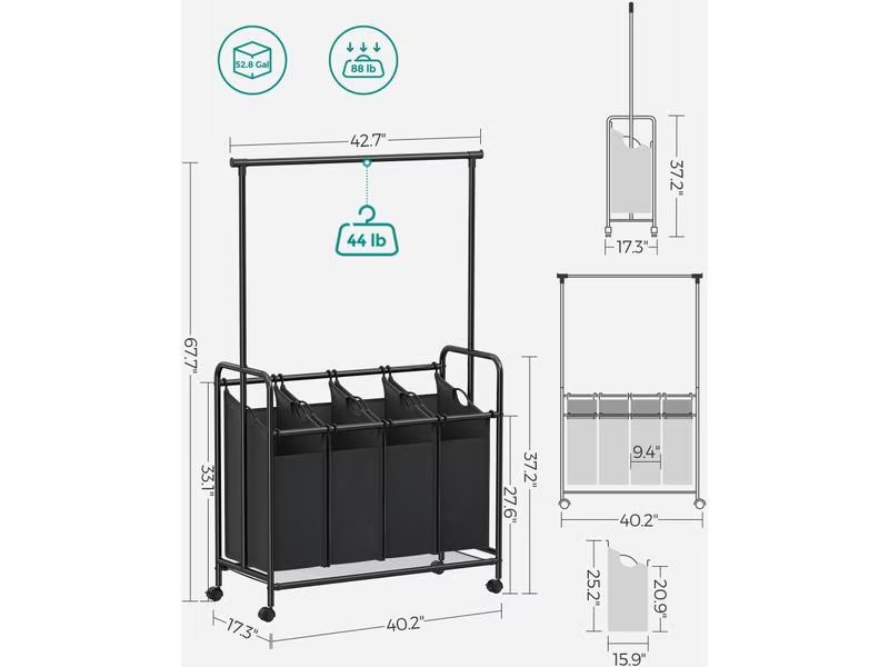 Songmics Wäschekorb  50 l, Schwarz