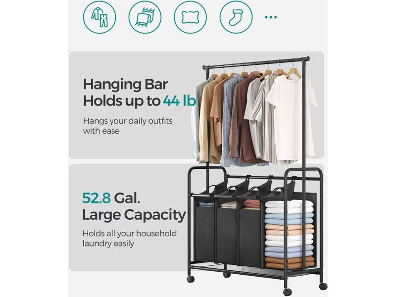 Songmics Wäschekorb  50 l, Schwarz