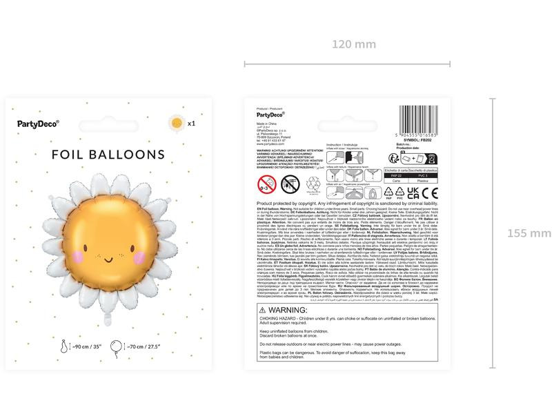 Partydeco Folienballon Sonne 90 cm, Gelb