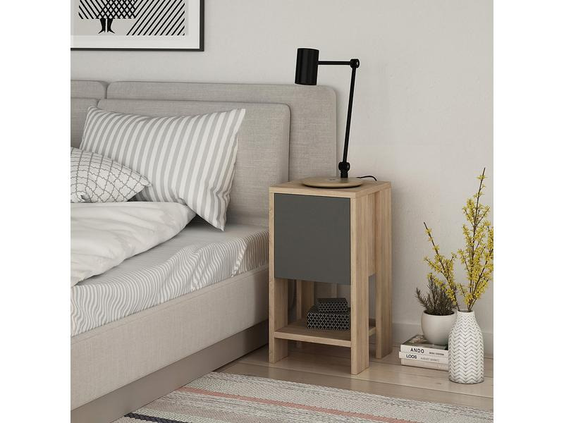 Woody Fashion Nachttisch Ema 30 x 55 x 30 cm, Anthrazit/Nature