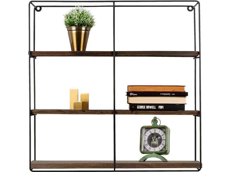 Woody Fashion Wandregal Sunflower 60 x 60 x 15 cm, Schwarz/Walnuss
