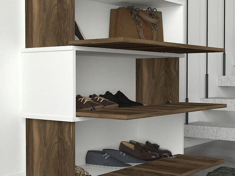 Woody Fashion Schuhregal Napolyon 90 x 93 x 30 cm, Walnuss/Weiss