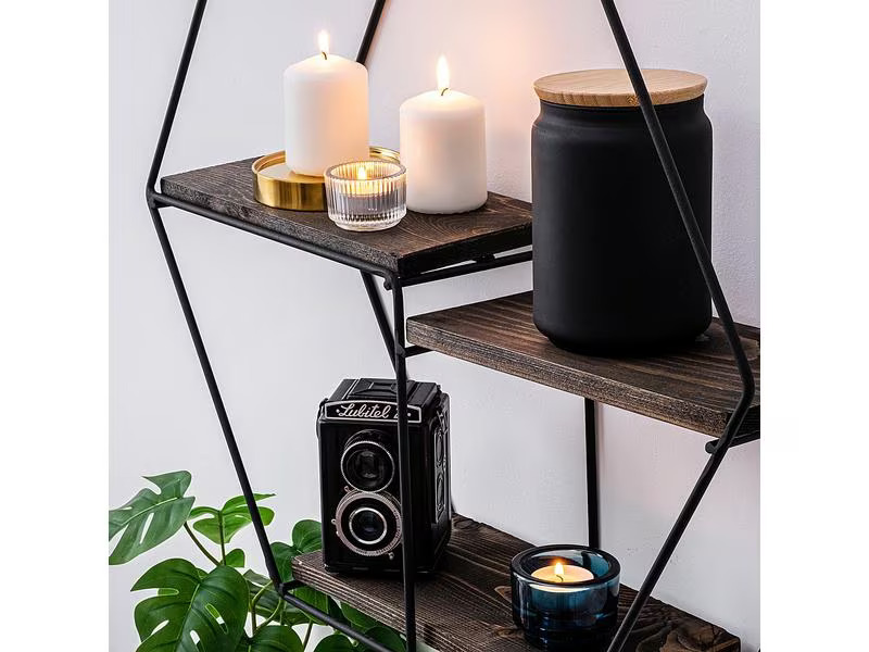 Woody Fashion Wandregal Narcissus 60 x 53 x 15 cm, Schwarz/Walnuss