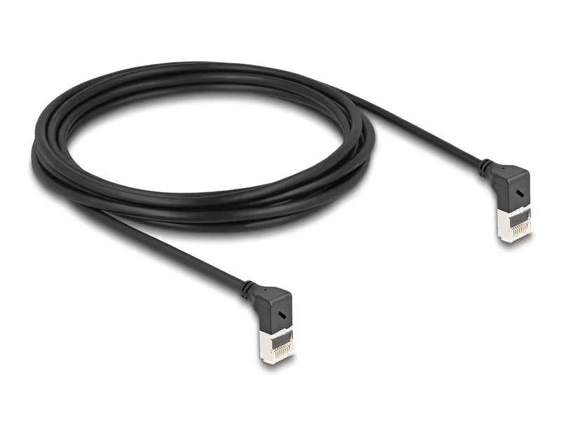 Delock Patchkabel 90° oben gewinkelt Cat 6A, S/FTP, 3 m, Schwarz