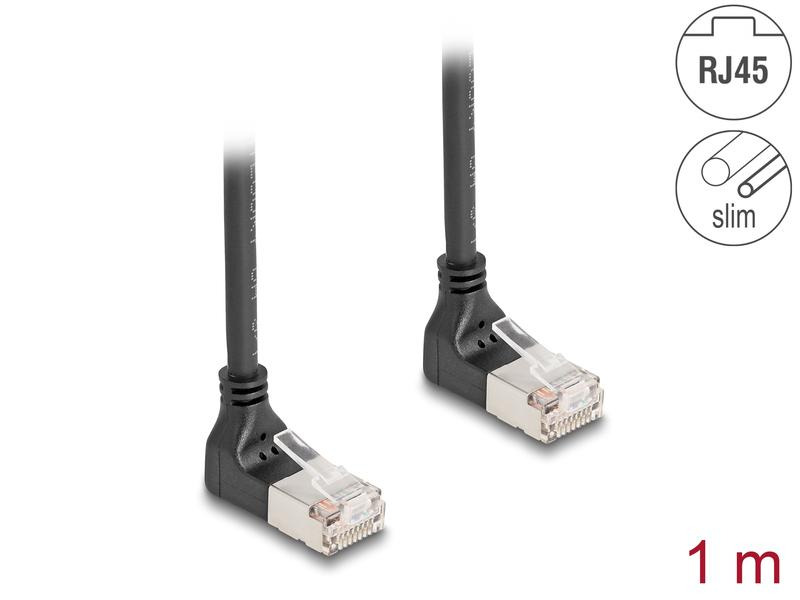 Delock Patchkabel 90° oben gewinkelt Cat 6A, S/FTP, 1 m, Schwarz