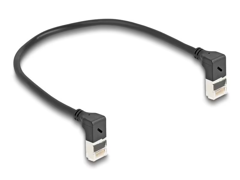 Delock Patchkabel 90° oben gewinkelt Cat 6A, S/FTP, 0.25 m, Schwarz