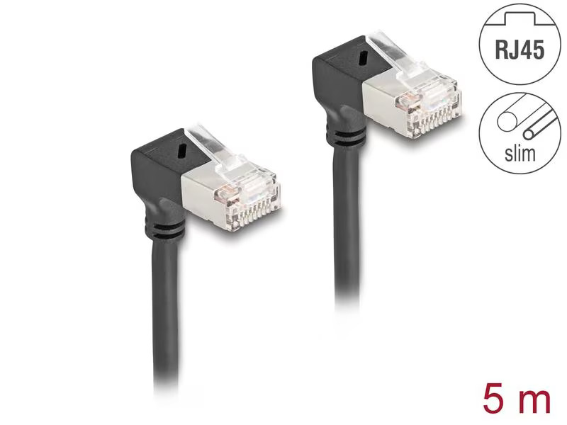 Delock Patchkabel 90° gewinkelt Cat 6A, S/FTP, 5 m, Schwarz