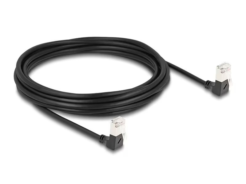 Delock Patchkabel 90° gewinkelt Cat 6A, S/FTP, 5 m, Schwarz