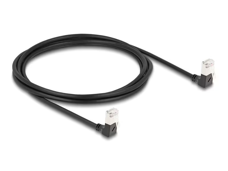 Delock Patchkabel 90° gewinkelt Cat 6A, S/FTP, 2 m, Schwarz