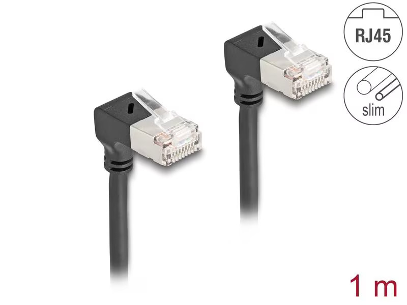 Delock Patchkabel 90° gewinkelt Cat 6A, S/FTP, 1 m, Schwarz