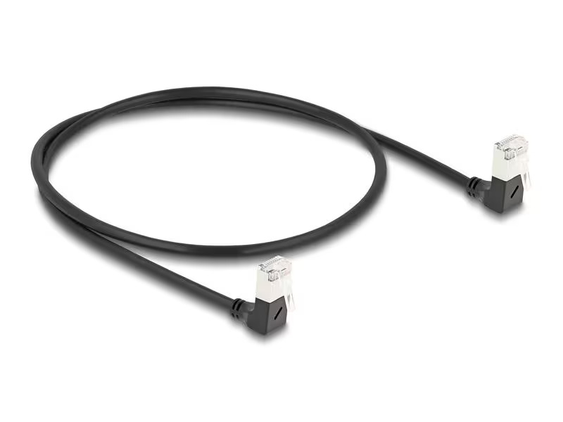 Delock Patchkabel 90° gewinkelt Cat 6A, S/FTP, 0.5 m, Schwarz