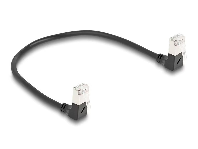 Delock Patchkabel 90° gewinkelt Cat 6A, S/FTP, 0.25 m, Schwarz