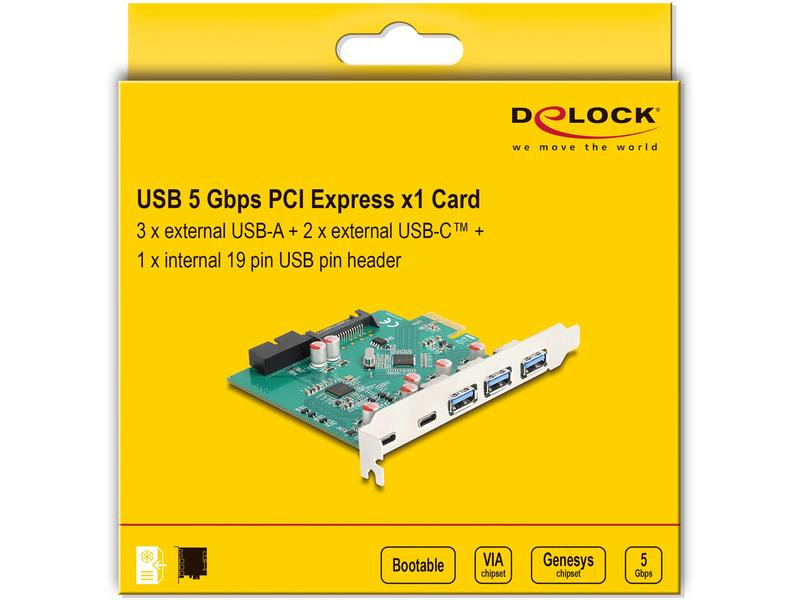 Delock PCI-Express-Karte 3x USB-A 3.0 / 2x USB-C 3.0