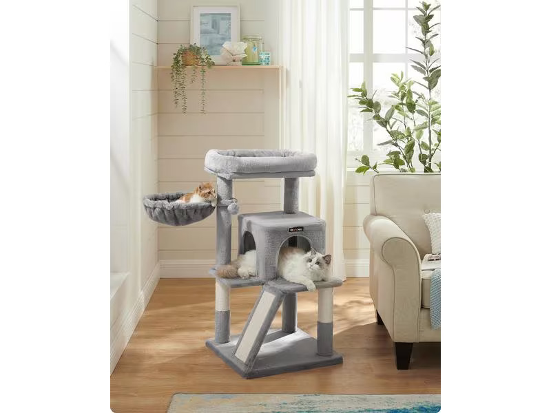 Feandrea Kratzbaum mit Kratzbrett, 96 cm, Grau/Beige