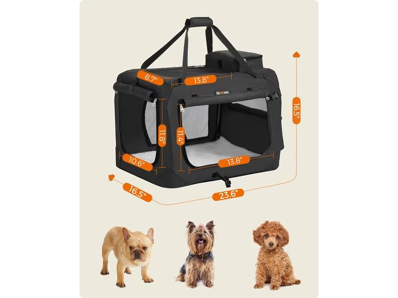 Feandrea Transportbox Haustier, 60 x 42 x 42 cm, Schwarz