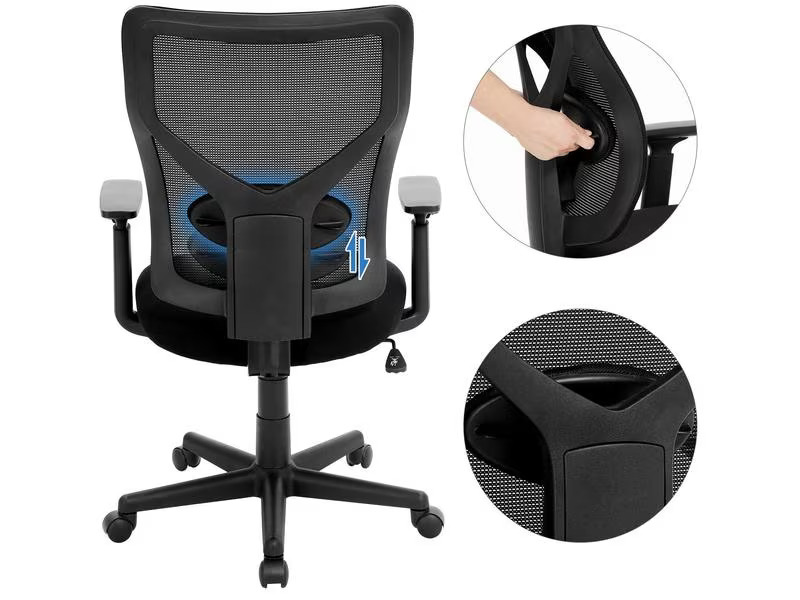 Songmics Bürostuhl mit Netzrücken und Armlehnen, Schwarz