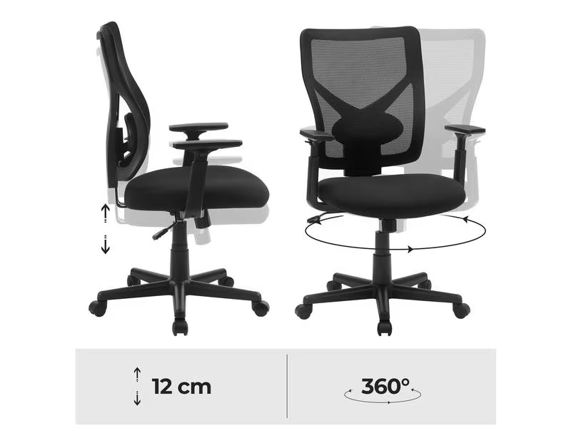 Songmics Bürostuhl mit Netzrücken und Armlehnen, Schwarz