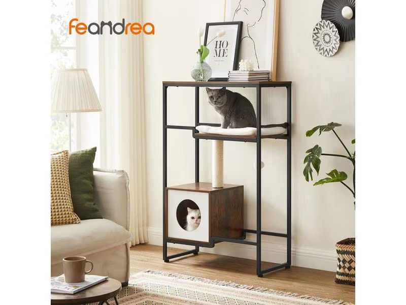 Feandrea Kratzbaum mit Ablagefläche, 114 cm, Vintagebraun